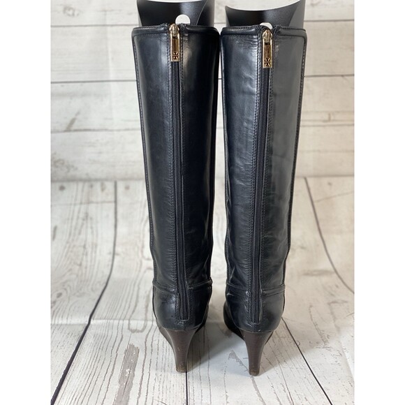 Tory Burch Black Leather Tall Wedge Riding Boot Size 7 - Picture 5 of 8